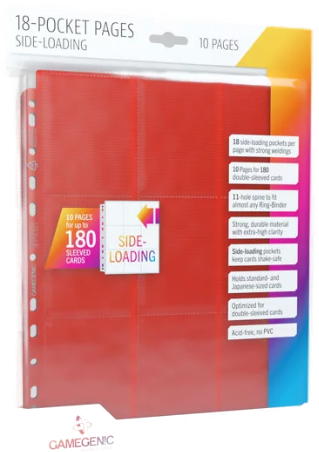 Gamegenic Sideloading 18-Pocket Pages 10 pcs pack Red