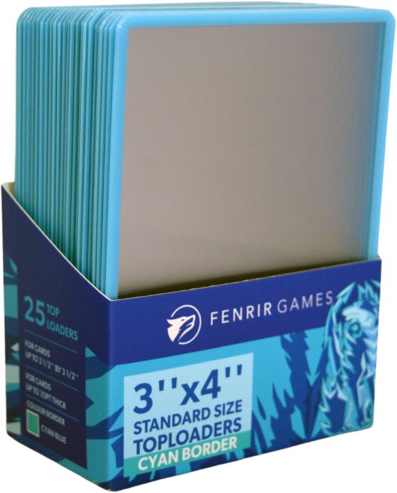 Fenrir Games Standard Size (3'' by 4'') Toploaders (25 count) - Cyan Blue Border