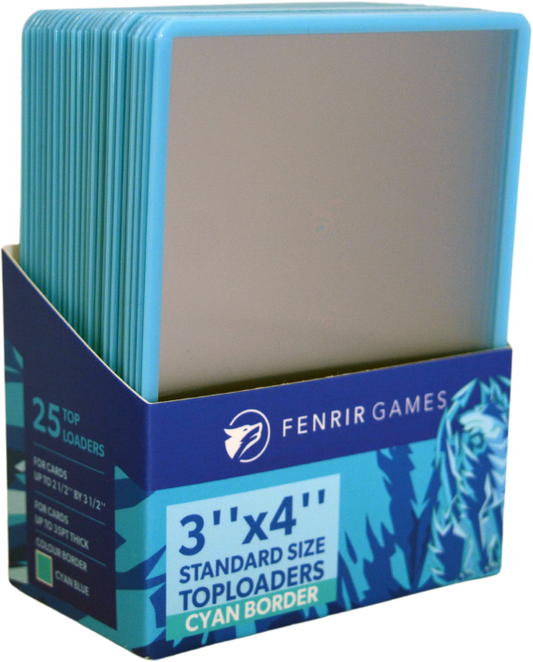 Fenrir Games Standard Size (3'' by 4'') Toploaders (25 count) - Cyan Blue Border