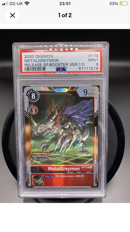 MetalGreymon BT1-114 SEC PSA 9 Mint Digimon Card